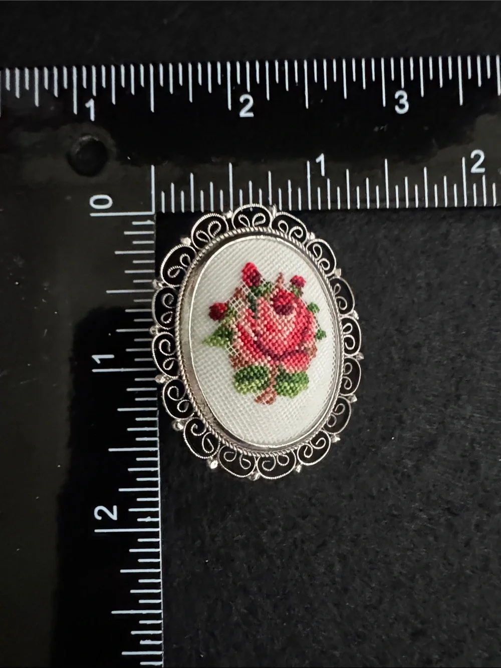VTG Austria Petit Point Rose Brooch - Picture 3 of 4